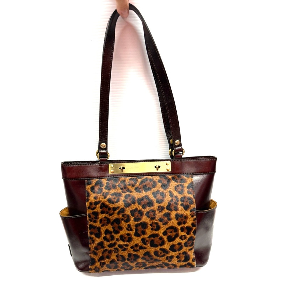 NWT PATRICIA NASH Rayleigh TOTE BAG CALF HAIR LEOPARD Leather‎ brown NWOT - Picture 2 of 10